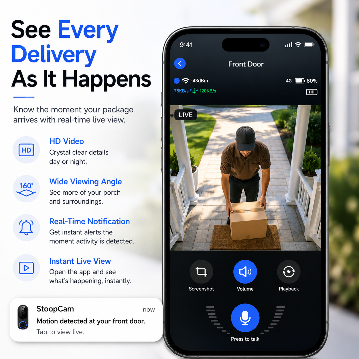 StoopCam™ | No-Drill Video Doorbell for Renters