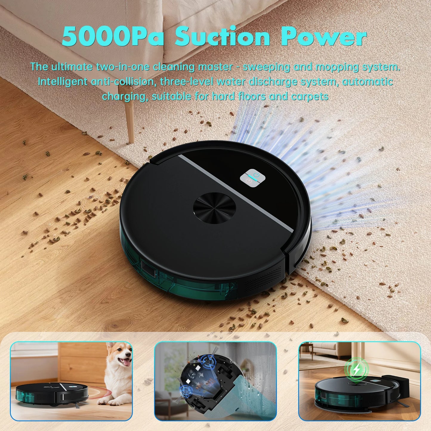 OMESER NEW 5000Pa/120mins Vacuum Cleaner Robot  Automatic Charging,Home Appliance,For Sweeping Mopping Smart Home Clean